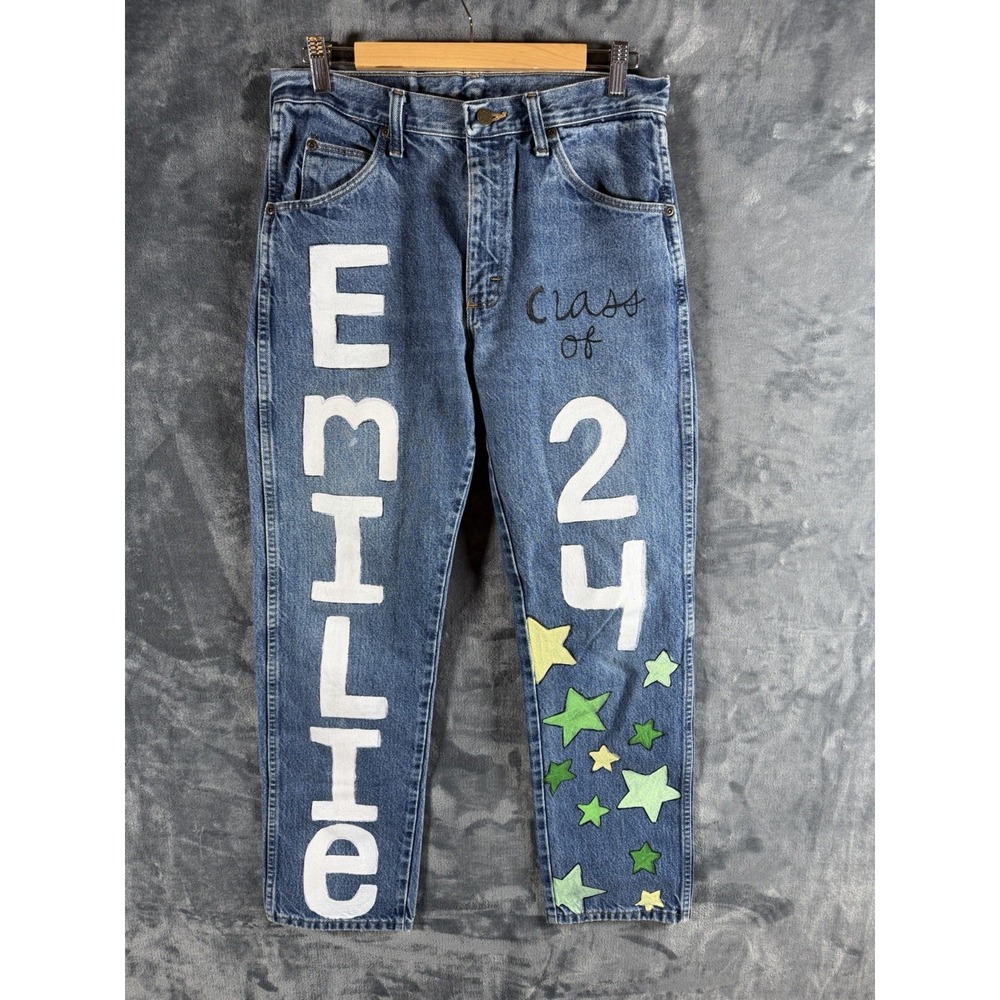 Wrangler Premium Authentic Custom Jeans 31x30 Hand‑Painted Grad Theme Art Denim